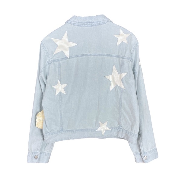 Altard State | Faux Leather Star Embellished Light Wash Denim Jacket Pockets - Picture 3 of 6
